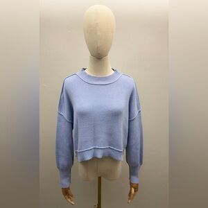 Pink Rose Blue Cropped Knit Sweater Women Size S Long Sleeve Ribbed Pullover